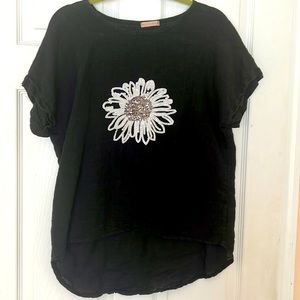 Black linen embellished top
